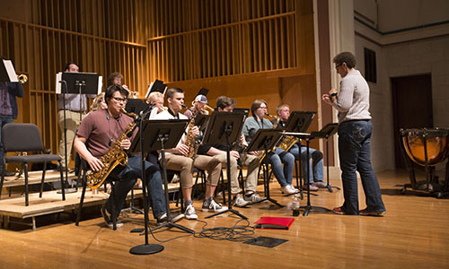 Students rehearsing jazz music.