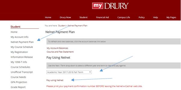Screen capture of MyDrury header.