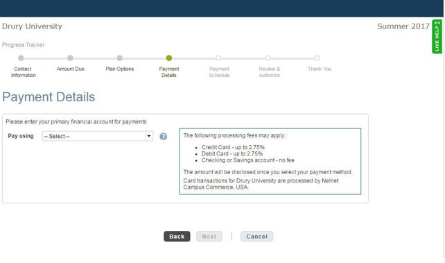 Screen capture of payment information.
