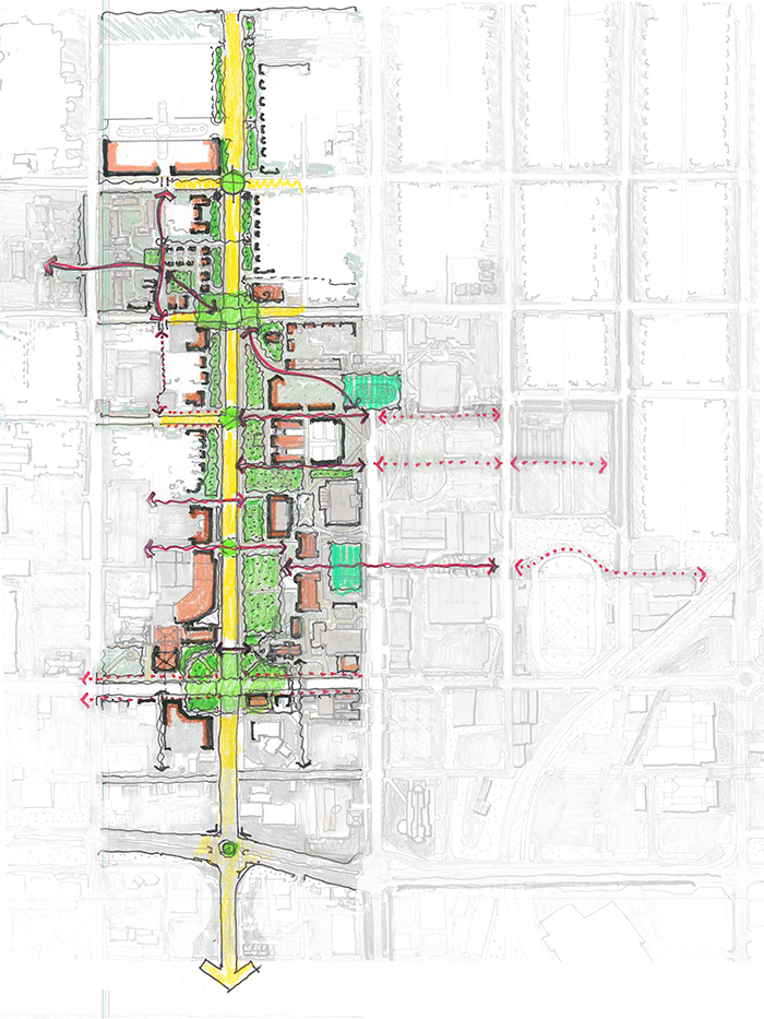 campus map highlighting Benton Avenue though campus.