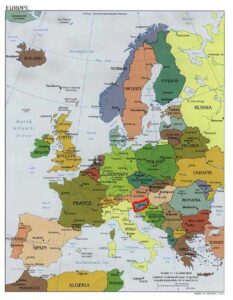 Map of Europe with Ljubljana circled in red.