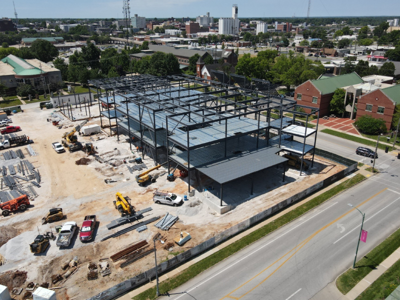 Exterior images of the construction of the Enterprise Center.