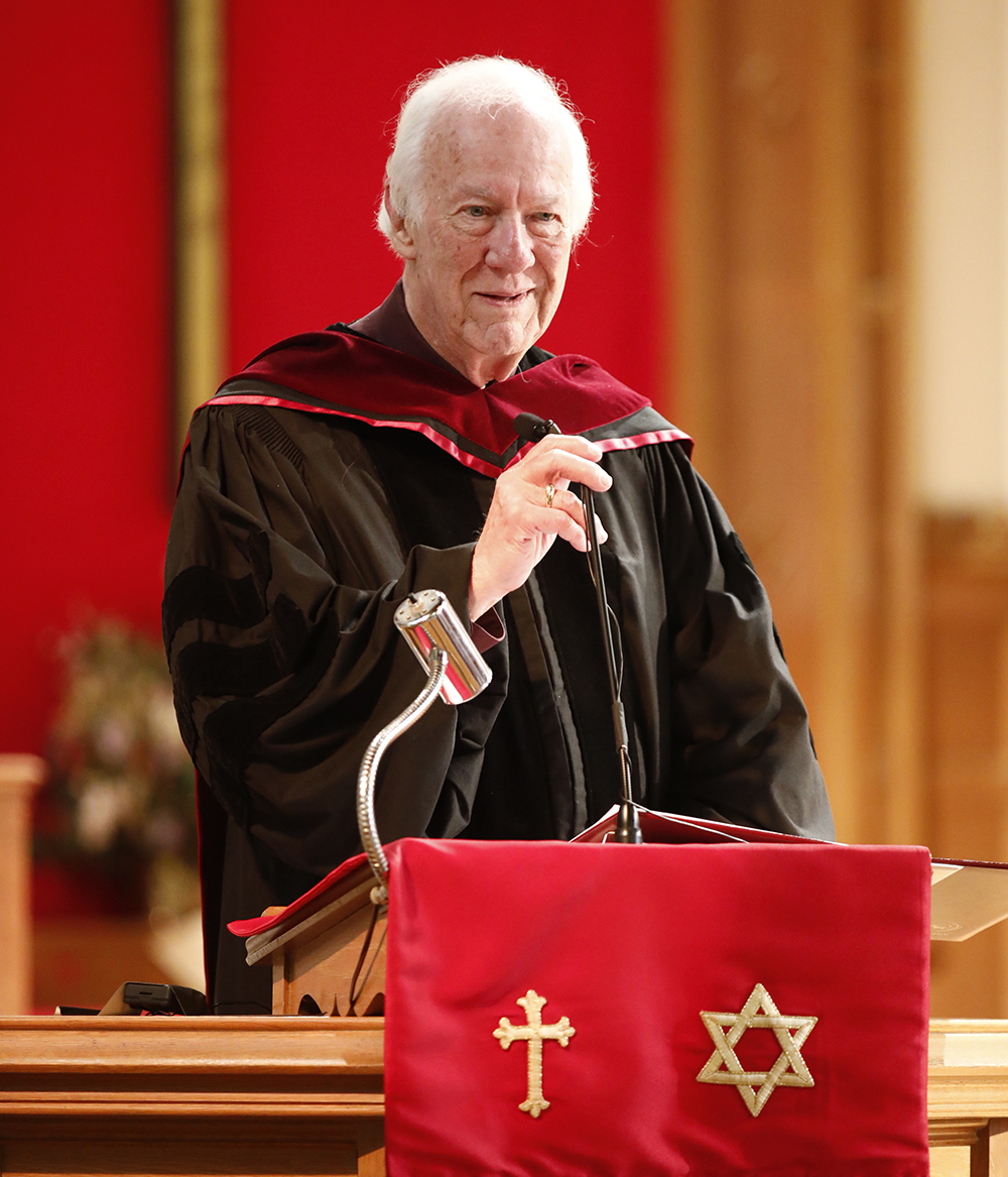 David L. Harrison delivering a speech at the Founder's Day Convocation in 2023.