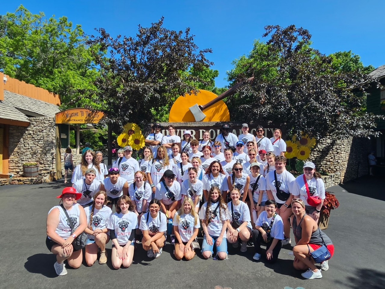 Students at the IGNITE: Summer Program, gathered together for a photograph taken at Silver Dollar City in Branson, Missouri.